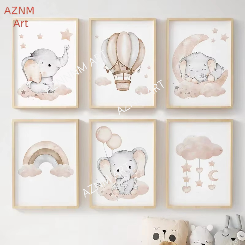 Elephant Balloon Rainbow Moon  - Baby Nursery Artwork review and price