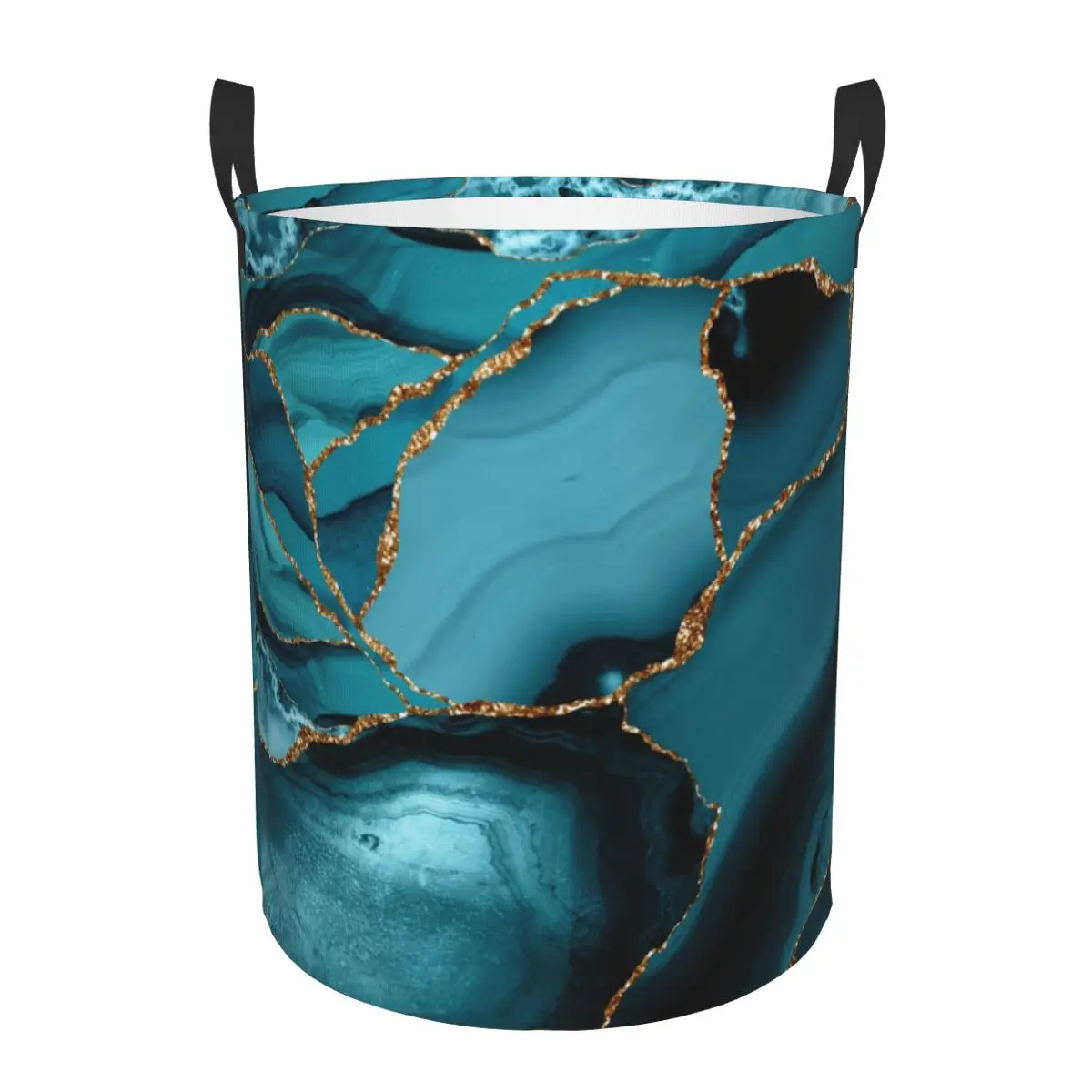Custom Teal And Gold Marble La - Baby Nursery Laundry Hamper review and price