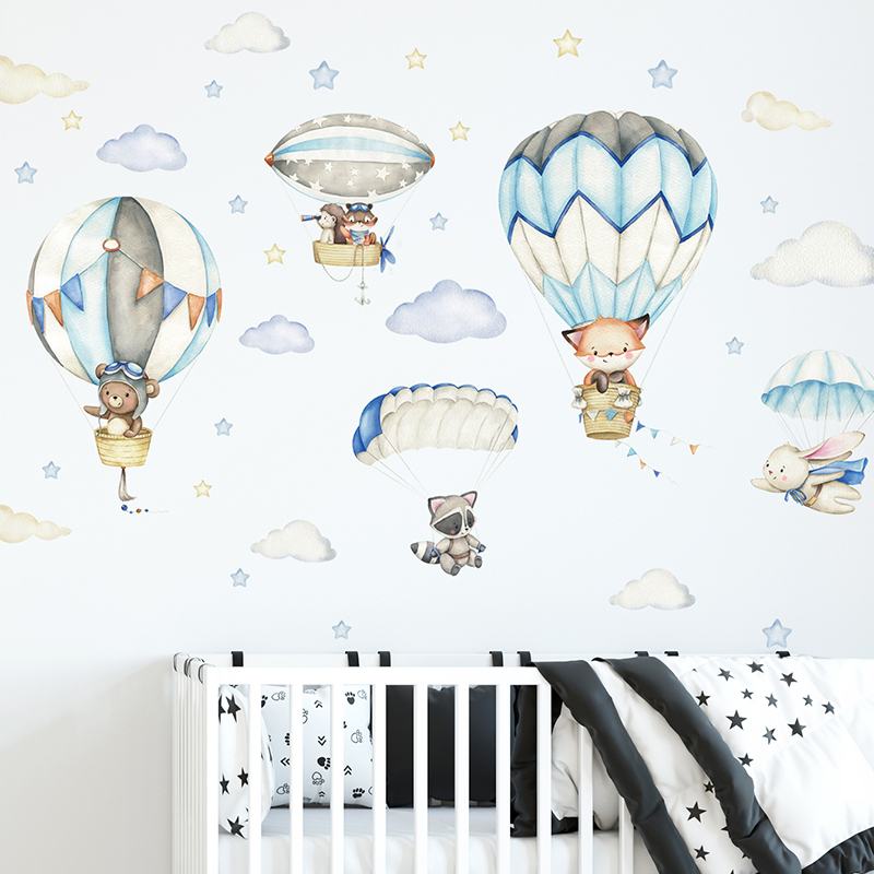 Cartoon Cute Animals Hot Air B - Baby Nursery Artwork review and price