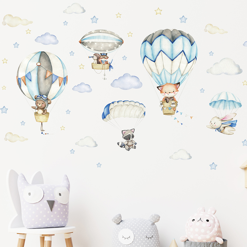Cartoon Cute Animals Hot Air B - Baby Nursery Artwork review and price