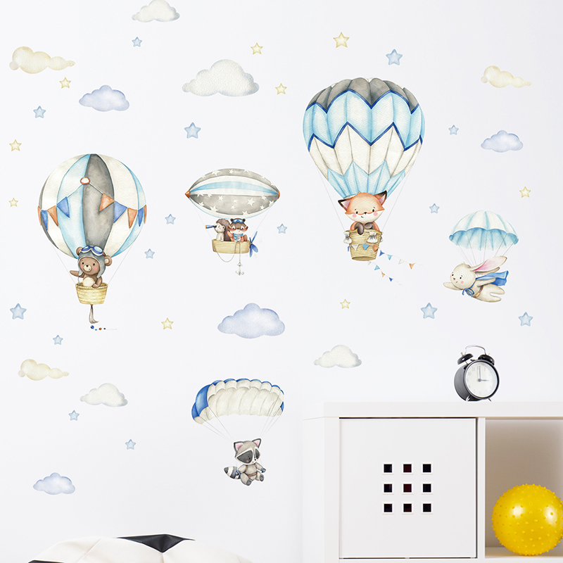 Cartoon Cute Animals Hot Air B - Baby Nursery Artwork review and price