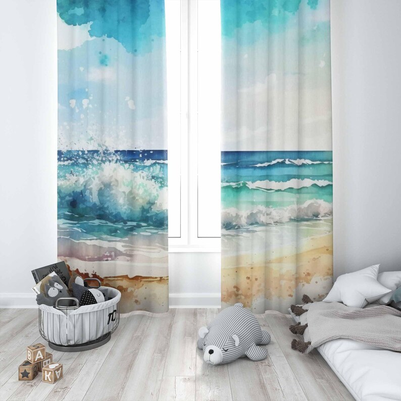 Sea Wave Curtains Ocean Nature - Baby Nursery Youtube review and price