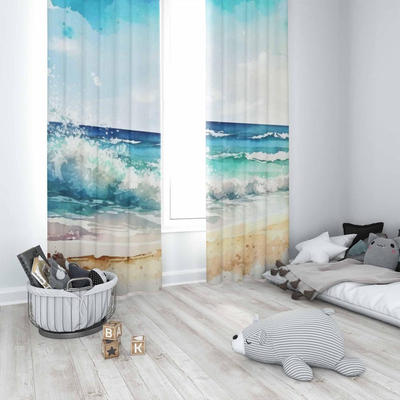 Sea Wave Curtains Ocean Nature - Baby Nursery Youtube review and price