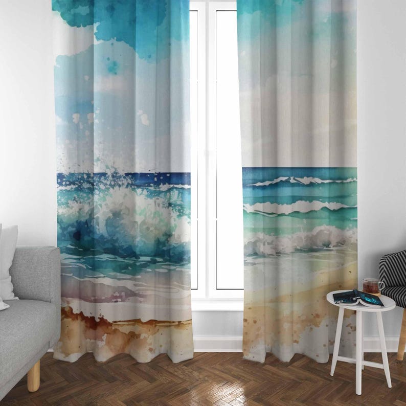 Sea Wave Curtains Ocean Nature - Baby Nursery Youtube review and price
