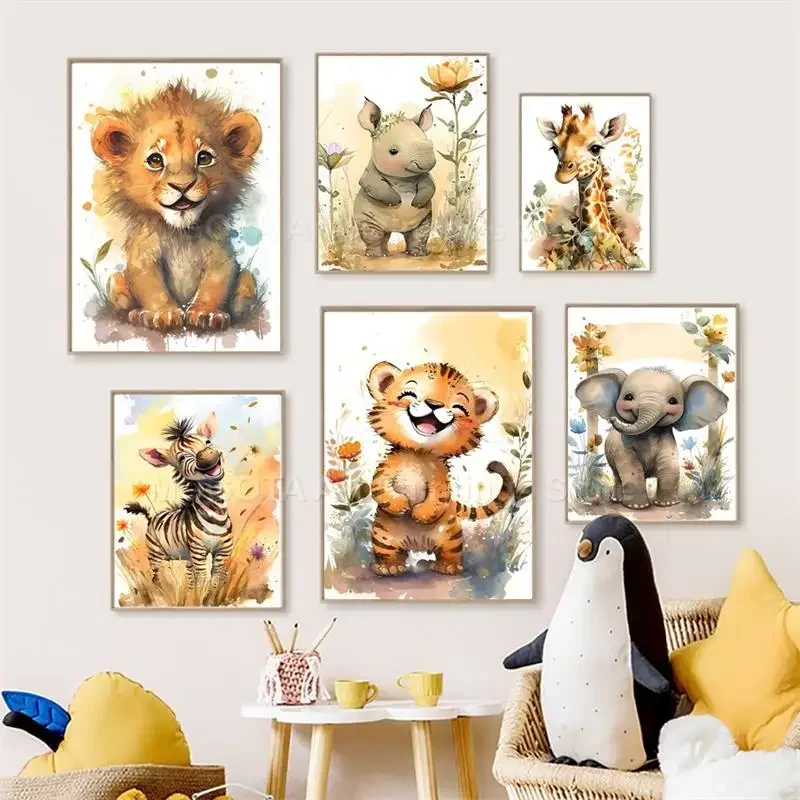 Watercolor Lion Giraffe Tiger  - Baby Nursery Artwork review and price