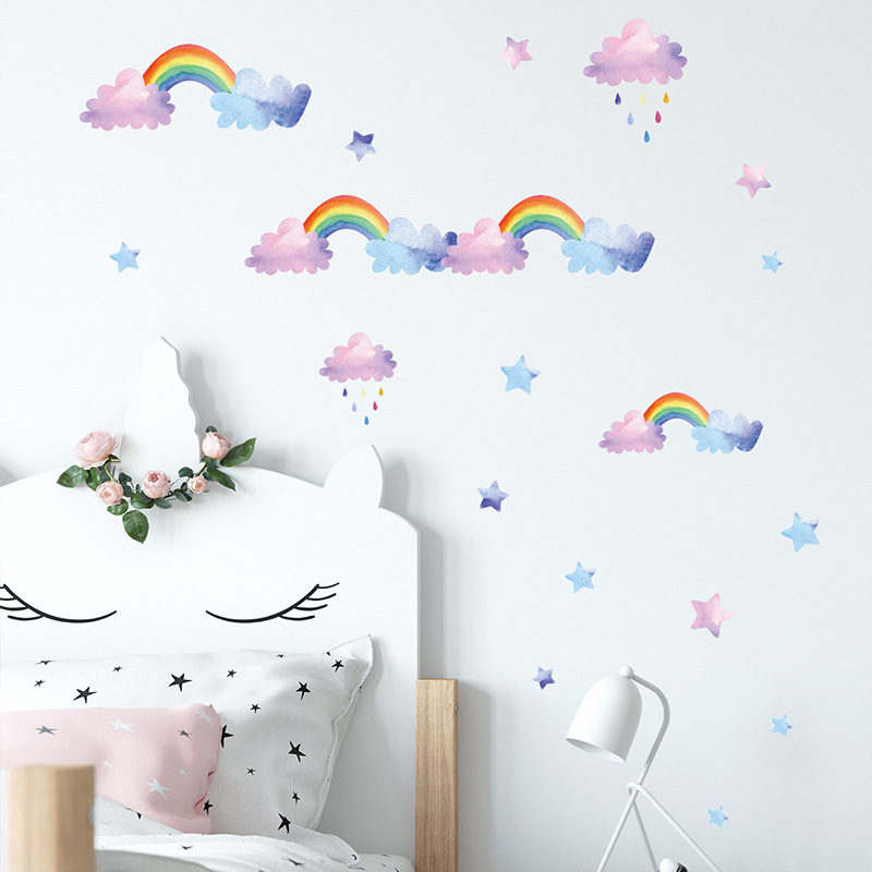 Cartoon Cloud Rainbow Wall Sti - Baby Nursery Mural Wallpaper review and price