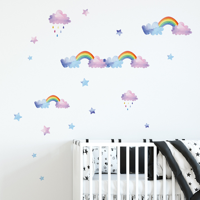 Cartoon Cloud Rainbow Wall Sti - Baby Nursery Mural Wallpaper review and price
