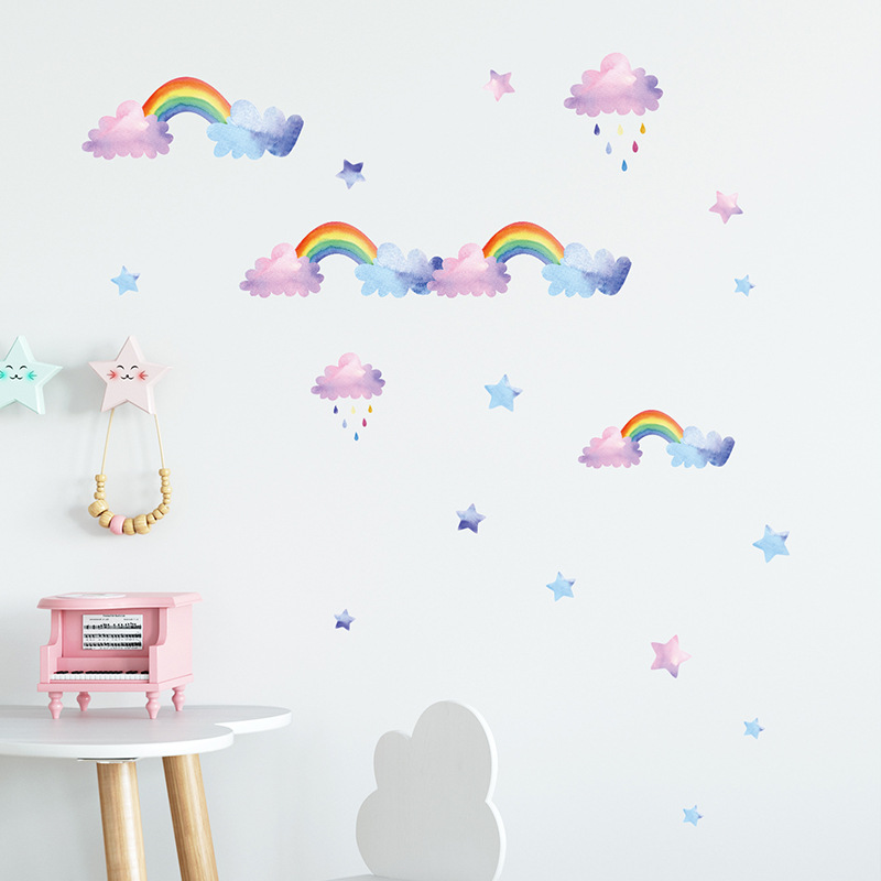 Cartoon Cloud Rainbow Wall Sti - Baby Nursery Mural Wallpaper review and price