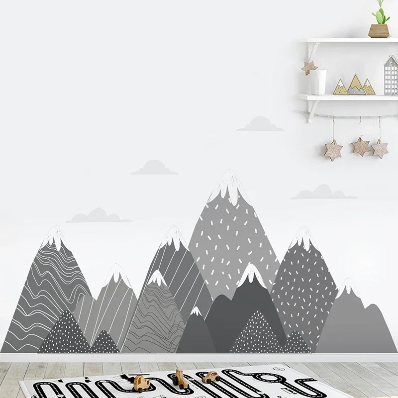 Boho Grey Mountains Wallpaper  - Baby Nursery Mural Wallpaper review and price