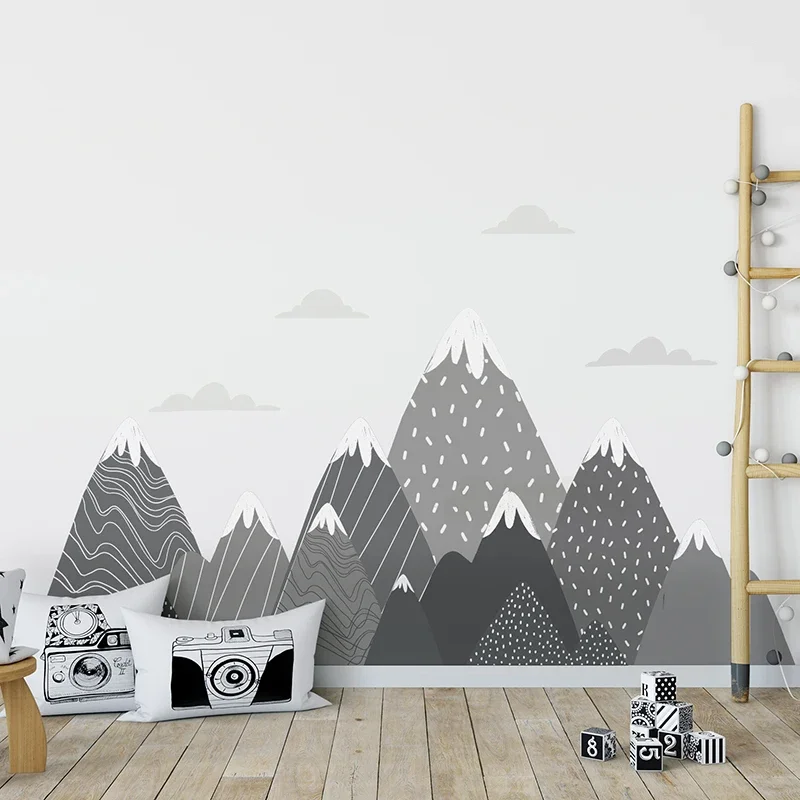 Boho Grey Mountains Wallpaper  - Baby Nursery Mural Wallpaper review and price