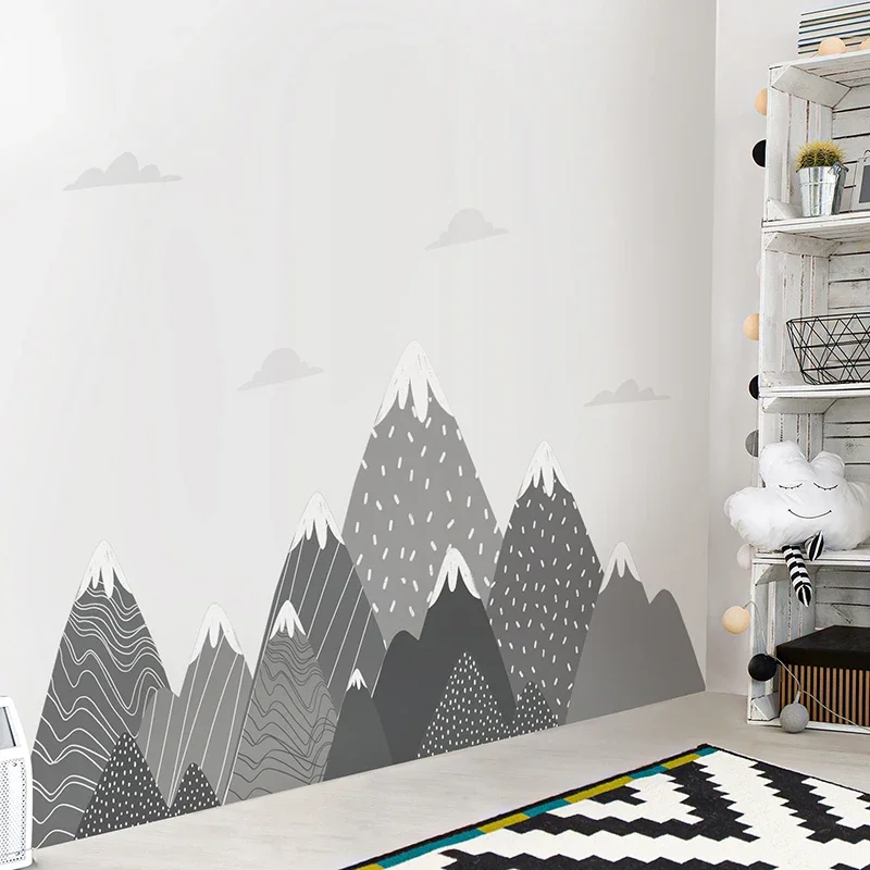 Boho Grey Mountains Wallpaper  - Baby Nursery Mural Wallpaper review and price