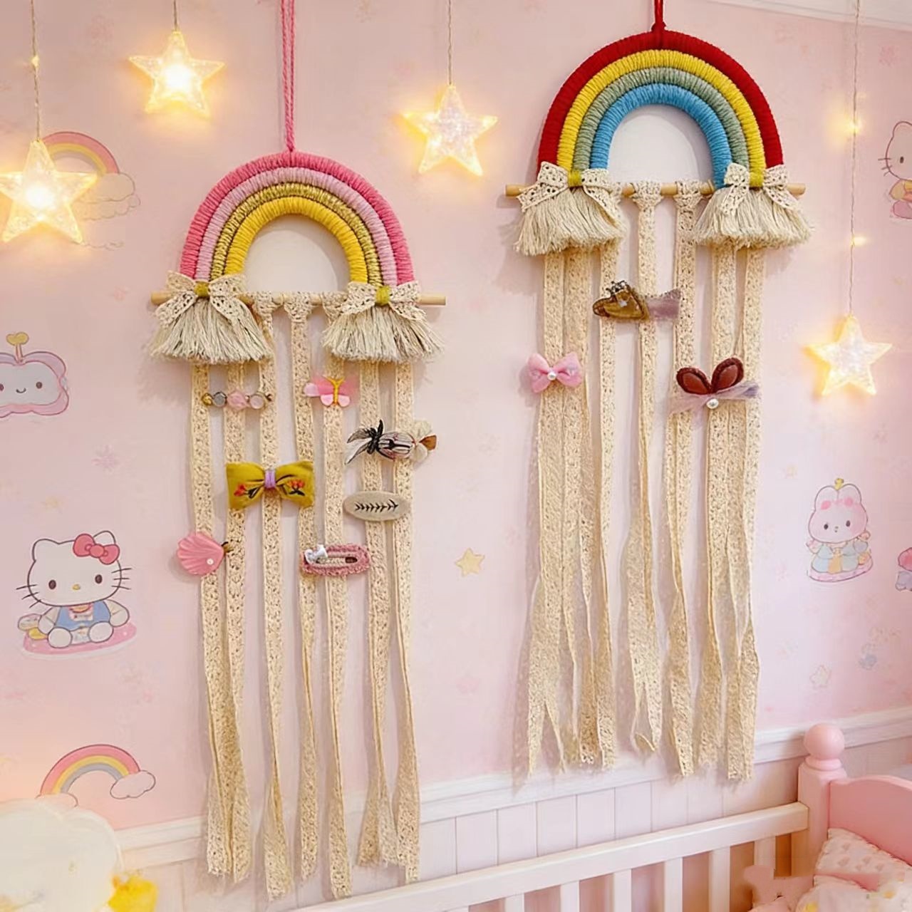 Rainbow Macrame Hair Bows Hold - Baby Nursery Hanging Decor review and price