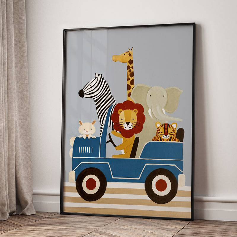 Funny Cartoon Animal Car Ballo - Baby Nursery Artwork review and price