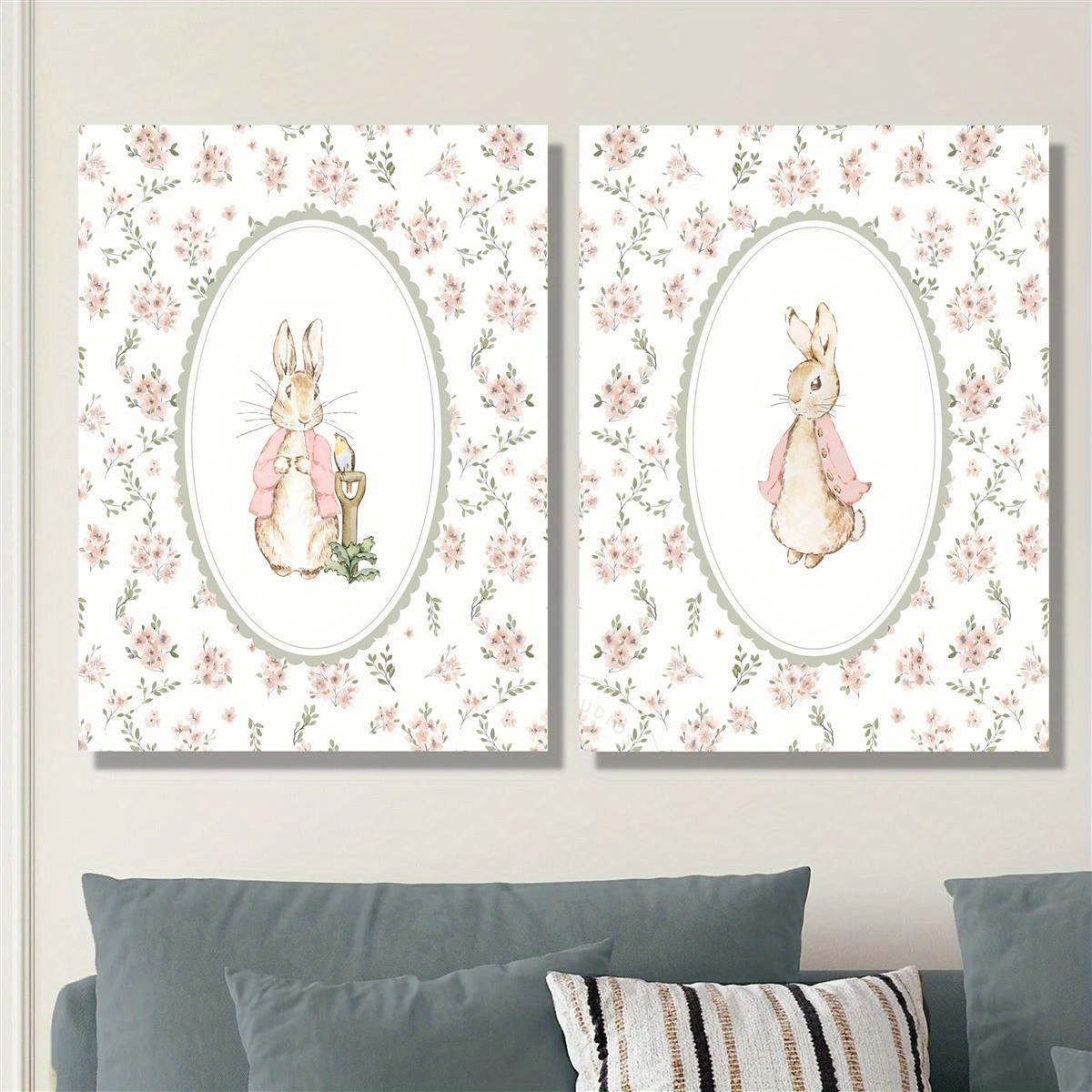 2pcs Retro Easter Rabbit Canva - Baby Nursery Prints review and price
