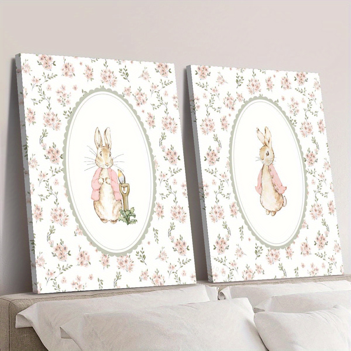 2pcs Retro Easter Rabbit Canva - Baby Nursery Prints review and price