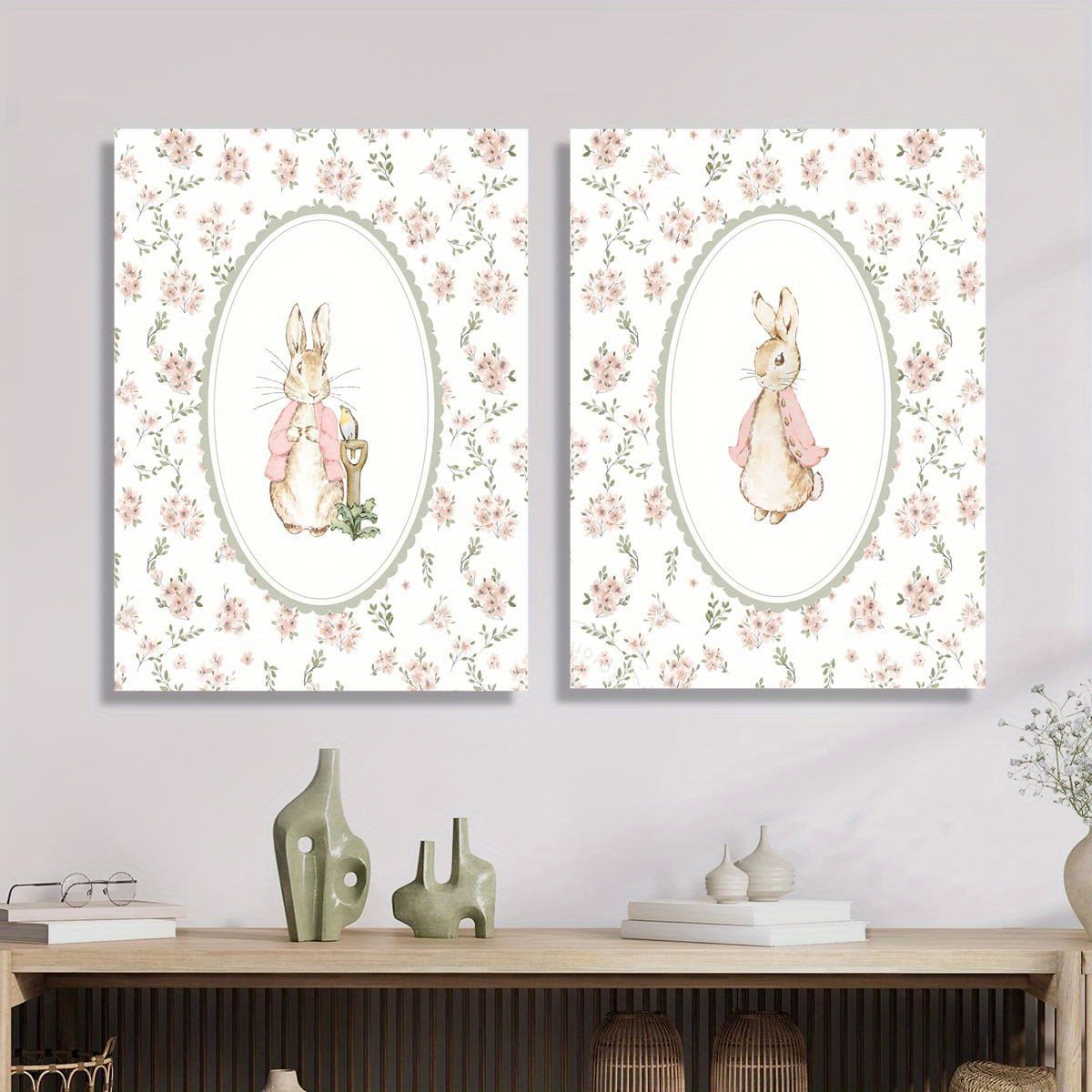 2pcs Retro Easter Rabbit Canva - Baby Nursery Prints review and price