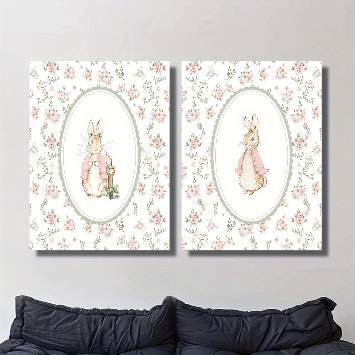 2pcs Retro Easter Rabbit Canva - Baby Nursery Prints review and price