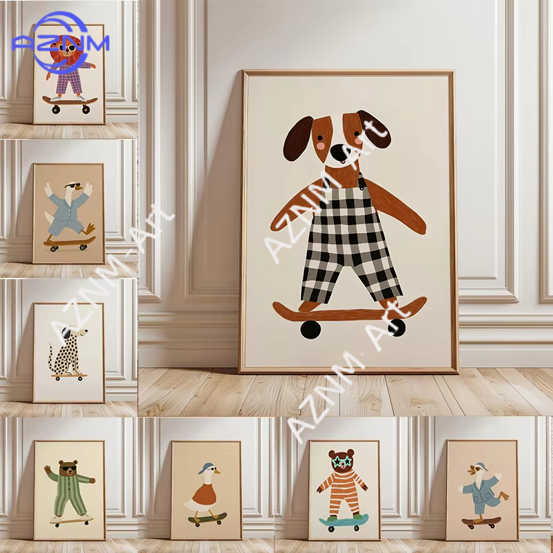 1PC Funny Animal Skateboarding - Baby Nursery Artwork review and price