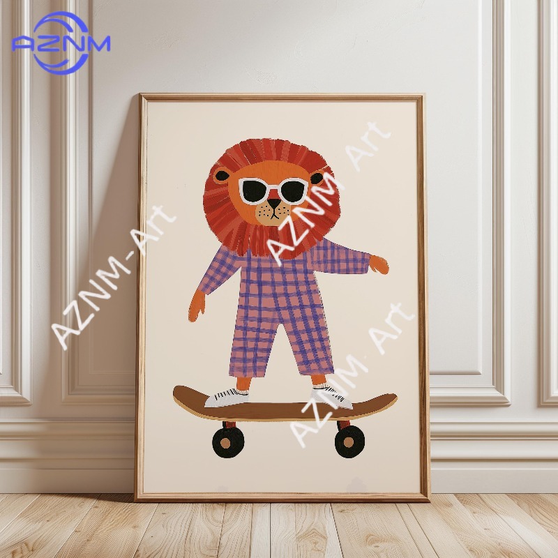 1PC Funny Animal Skateboarding - Baby Nursery Artwork review and price