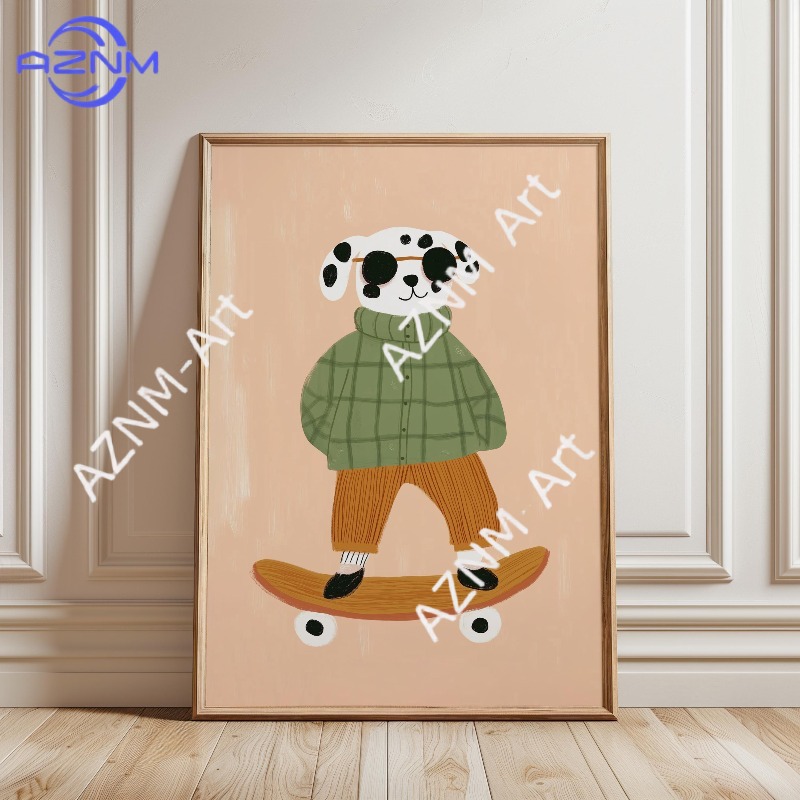 1PC Funny Animal Skateboarding - Baby Nursery Artwork review and price